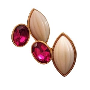 YSL Yves Saint Laurent Vintage Cabachon & Fuschia Glass Stone Earrings
